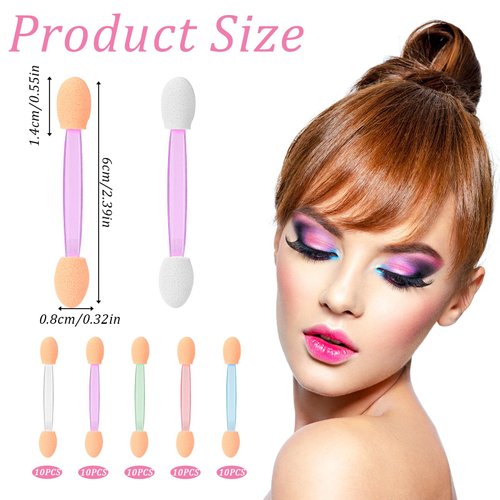 Eyeshadow Applicators, 50Pcs Disposable Dual Sides Eye Shadow, Eye Shadow Brushes Set, Sponge Brush, Multicolor Sponge Brush, Eye Makeup Brushes for Women Girls(Five Colors)