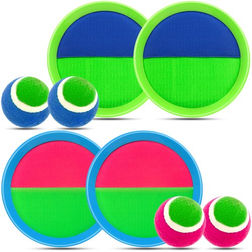 Homotte Toss and Catch Ball Set for Kids Age 3 4 5 6 7 8+ Catch Game Toys, Outdoor Playground Ball Game Set, Outside Toys Backyard Catch Ball Set with 4 Rackets, 4 Balls, 2 Bags