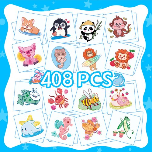Metker 408PCS Individually Temporary Tattoos for Kids Animals,Insects,Sea Animals Children Waterproof Tattoos Birthday Party Supplies for Boys,Zoo Party Favors Goody Bag Stuffers
