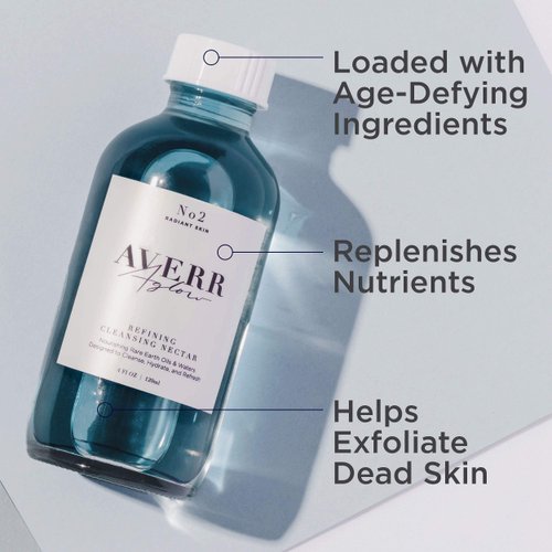 Averr Aglow Refining Cleansing Nectar, Rinseless Anti-Aging, Refresh Refine Face Skin Care, Natural Facial Cleanser, Gentle Make Up Remover, Repair Wrinkles, Fine Lines & Dark Spots