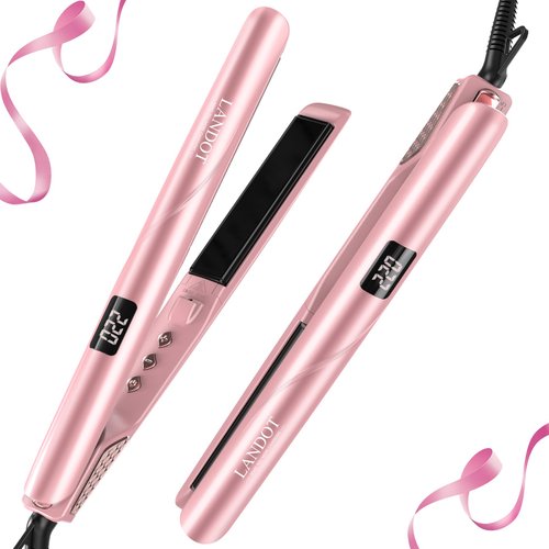 LANDOT Ceramic Flat Iron Hair Straightener: Professional Hair Straightening Iron for Less Frizz Shinier & Smoother Hair - Dual Voltage Hair Styling Tools with Floating Plates 110 * 25mm