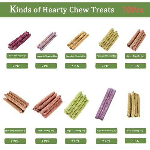 Petawi 70Pcs Timothy Hay Sticks Rabbit Toys, Chinchilla Guinea Pig Bunny Chew Toys Sticks, Hamster Treats Chews Toys for Teeth Bunny Chinchilla Guinea Pig Hamster Small Rodents