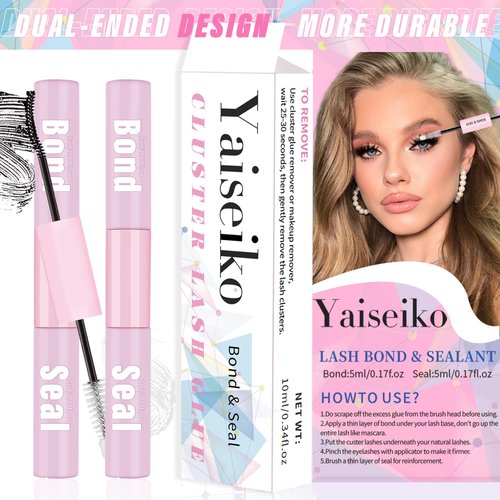 2 Pcs Lash Bond and Seal for Eyelash Extensions Lash Cluster Glue Long Lasting Eyelash Glue for Eyelash Clusters Waterproof DIY Lash Extension Glue 2 in 1 Individual Lash Glue（5ml+5ml）