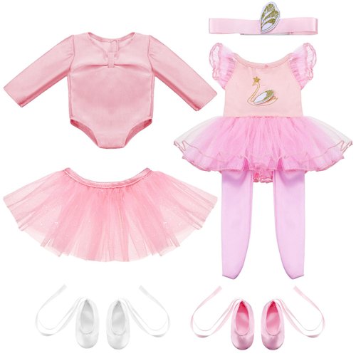 Kajaia 8 Pcs 18 Inch Doll Ballet Ballerina Outfits 18 Inch Doll Clothes and Accessories Ballet Tutu Dance Dress Ballet Shoes Headband Doll Clothes Gifts