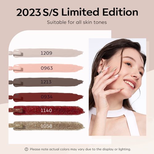 modelones Holiday Gel Nail Polish Set, 6 Colors Brown Dark Red Gel Polish Kit Glitter Champagne Gold Nude Pink Grey Nail Polish Gel, Soak OFF LED Manicure Nail Art DIY Home Salon Gift for Women