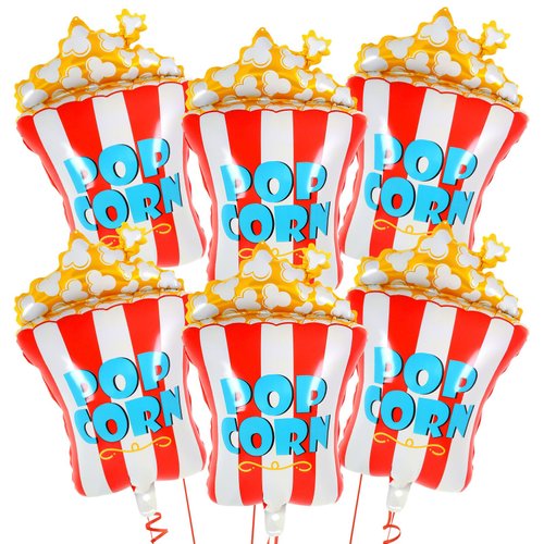 6 Pcs Popcorn Balloons,31 Inch Popcorn Foil Balloons for Kids,Carnival Party Decorations Movie Popcorn Balloon for Birthday Baby Shower Carnival Movie Night Themed Party Decorations (Red)