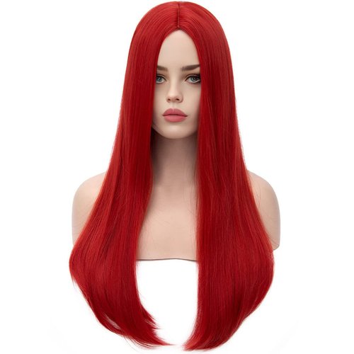 Red Wig for Women Girls Cosplay Sally, Alacos 60CM Long Straight Red Wig for Sally Costume, Red C...