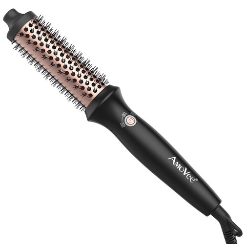 AmoVee Thermal Brush for Blowout Look, 1.25 Inch Ionic Heated Round Brush Makes Hair Smoother, Dual Voltage Thermal Round Brush Get Natural Curls, Easy to Use, PTC Fast Heating