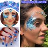 Go Ho Blue Face Body Glitter,Singer Concerts Blue Face Paint Glitter Makeup,Holographic Chunky Sequins Glitters for Eye Lip Hair Nails,Festival Glitter Rave Accessories,01 Blue Glitter 52g