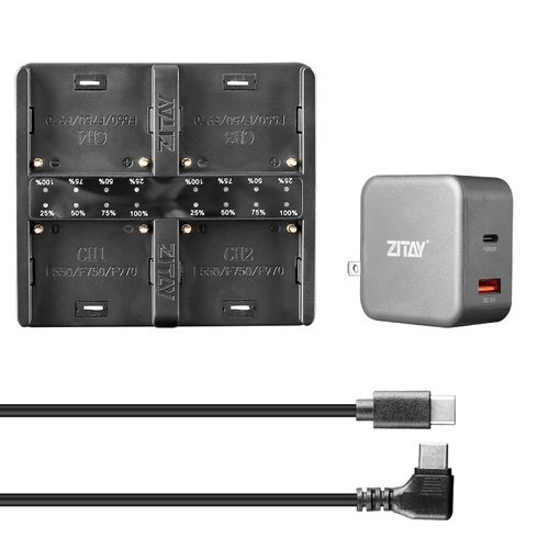 ZITAY 4-Channel USB C Fast Charging Station with PD 65W Quick Charger Adapter Kit for Sony NP-F550, NP-F750, NP-F770, NP-F970 Batteries