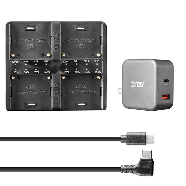 ZITAY 4-Channel USB C Fast Charging Station with PD 65W Quick Charger Adapter Kit for Sony NP-F550, NP-F750, NP-F770, NP-F970 Batteries