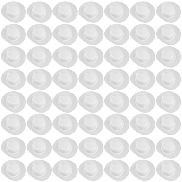 60 Pieces Plastic Mini Western Cowboy Hats Cowgirl Hats, Miniature Cute Toy Doll Hats Doll Dress Up Party Accessories for Dollhouse Decor (White)