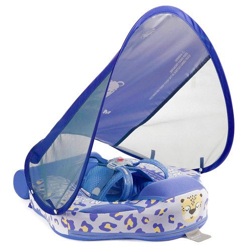 Mambobaby Float Add Tail Newest Baby Swim Float with Canopy Solid Pool Infant Swim Trainer Swimming Training Lying Air Free Water Floats Non-Inflatable Waist Swim Ring for Toddlers (Leopard)