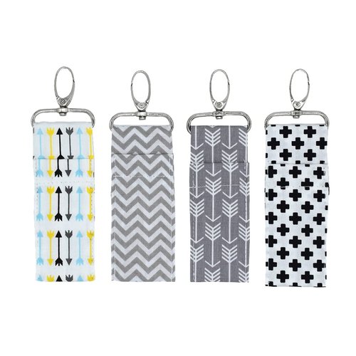Lurrose 4PC Women Lipstick Holder Keychain Lip Balm Pouch Strap Arrow Wave Pattern Key Ring Bags