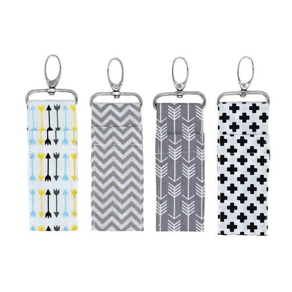 Lurrose 4PC Women Lipstick Holder Keychain Lip Balm Pouch Strap Arrow Wave Pattern Key Ring Bags