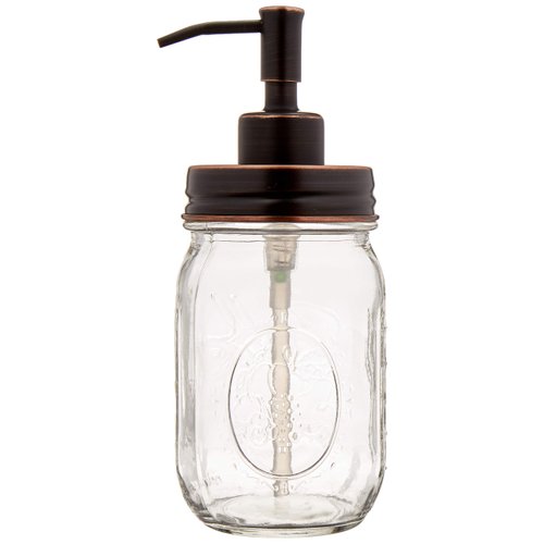 Ball Mason Jar Soap Dispenser Pump with Non-Slip Coaster, 16oz Clear Pint Ball Jar Soap Dispenser, Glass with Oil Rubbed Bronze Dispensing Lid, Rustic Farmhouse Bathroom and Kitchen Decor
