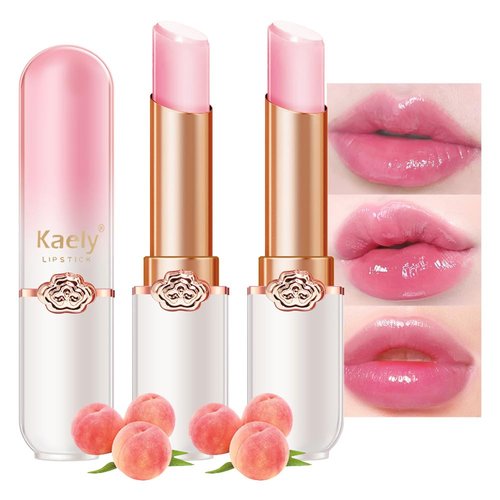 Kaely 2Pcs Peach Tinted Lip Balm,PH Color Changing Lipstick,Light Pink Lip Gloss for Women Makeup,Korean Lip Tint Stain,Magic Lipstick Long Lasting Waterproof,labiales magicos 24 horas originales