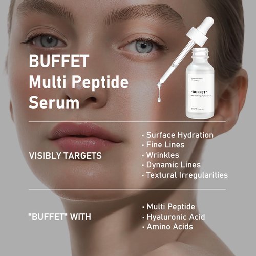 Buffet Peptides Serum for Face, 30ML Multi Peptide Facial Serum Reduces Wrinkles and Fine Lines, Peptide Serum with Hyaluronic Acid and Amino Acids for Hydration and Anti-Aging, For Women & Men