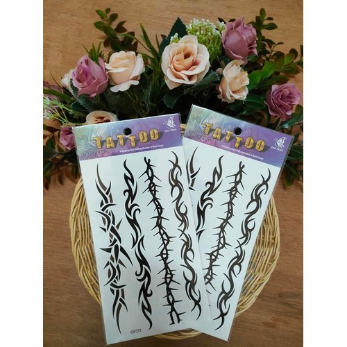 Tribal Flower Vine Waterproof Temporary Tattoos Fake Tattoo For Neck Arm Hands Leg Body Art Sticker Decal Festival Body Paint Adults Men and Women (Pack 2 PCS.)