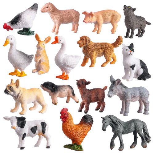 Flormoon 16Pcs Small Animals Figures, Realistic Farm Animals Toys for Cupcake Toppers, Learning Educational Toys, Birthday Party Favors Gift for Kids