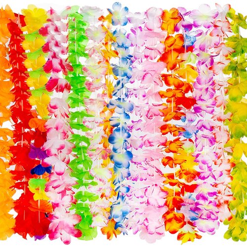 Domasty 50 PCS Necklace Hawaiian Leis Luau Flower Leis for Party Favors Hawaiian Leis Vibrant Beautiful Colors for Party - Birthday Wedding Beach Party Decorations or Party Supplies.