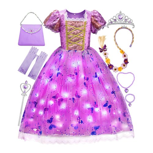 Davvew Princess Dresses for Girls,Light Up Princess Costume for Christmas, Halloween, birthday gifts for Age 3-8 Year Old