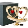 Matashi Gift for Couple - 24K Gold Plated "Happy Anniversary" Inscribed Double Heart Table Top Ornament w/Red Crystals - Wedding Anniversary Giftss for Her - Cake Topper & Mothers Day Gift for Mom