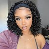 Punmasa Headband Wig Human Hair Deep Wave 12 Inches None Lace Front Wig Human Hair Machine Made Wigs 150% Density Headband Curly Human Hair Wigs for Women Natural Color Half Wigs
