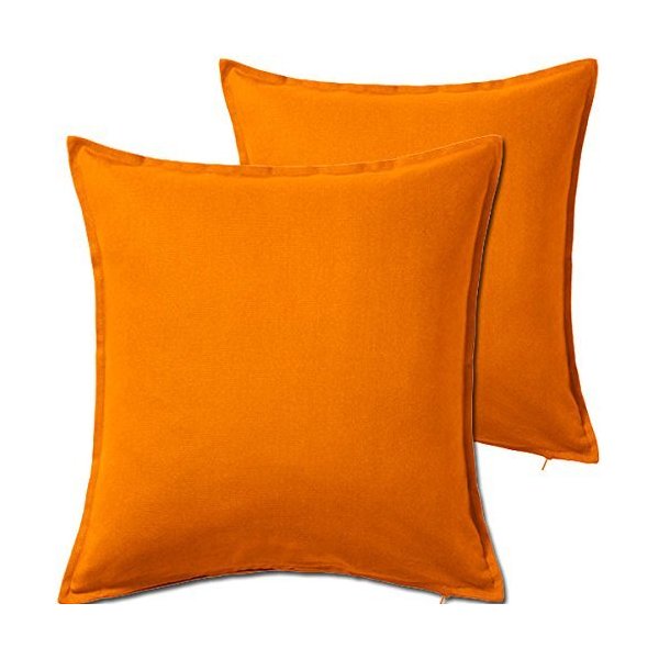 BHG 2 Pack Solid Orange Decorative Throw Cushion Pillow Cover Cushion Sleeve for 20"x 20" Insert, 100 Percent Cotton