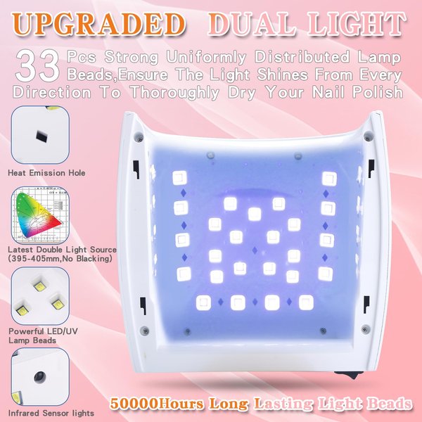 Rechargeable Faster Drying UV LED Nail Lamp, LED Gel Nail Dryer Gel Polish Light Nail Polish Curing Gel LED Dryer Automatic Sensor Professional Nail Light Suitable for Fingernails and Toenails
