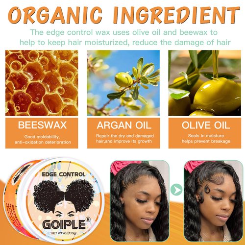 Edge Control Wax for Women Strong Hold Non-greasy Edge Smoother Edge Control for Black Hair No Flaking, No White Residue, Shine, Natural Chebe Hair Oil for Hair Growth Chebe Oil Moisturizer for Scalp
