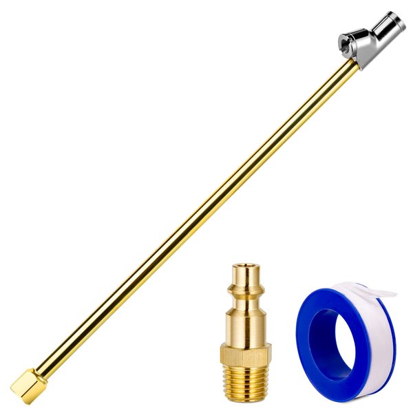 LUMITECO 2-Way Connection 13.8" Extended Air Chuck Set, 1/4 in FNPT Straight Foot Dual Head Tire Inflate Chuck with Standard Brass Quick Plug, Tire Air Compressor Fill Kit for Truck RV Dually Tires