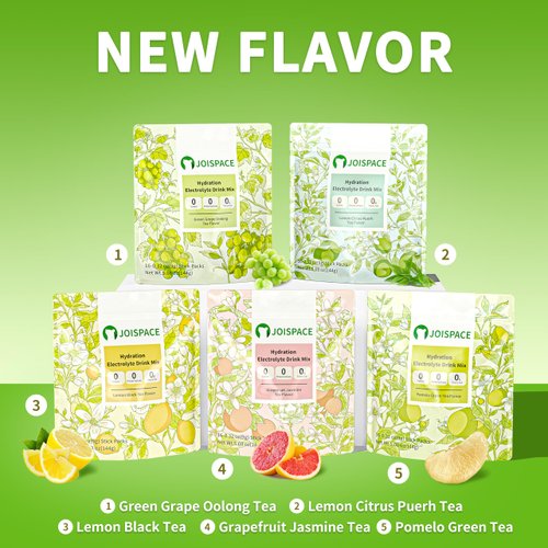 JOISPACE Electrolyte Drink Mix - Lemon Ganpu Tea - Hydration Powder Packets with Tea Polyphenols & Ascorbic Acid | Non-GMO, Gluten Free, Vegan Electrolytes Powder Packets | 16 Servings