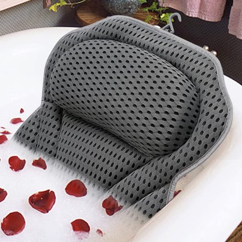 Luxury Bath Pillow Bathtub Spa Pillow with 4D Air Mesh and Non-Slip Suction Cups, Bathtub Cushion Pillow for Head, Neck, Back & Shoulder Rest Support Fit Hot Tub, Bathtub