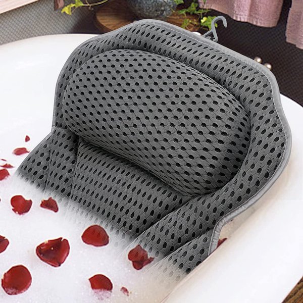 Luxury Bath Pillow Bathtub Spa Pillow with 4D Air Mesh and Non-Slip Suction Cups, Bathtub Cushion Pillow for Head, Neck, Back & Shoulder Rest Support Fit Hot Tub, Bathtub