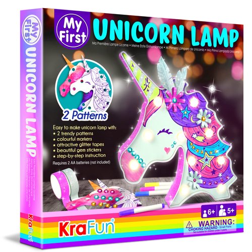 KRAFUN Easy DIY Unicorn LED Night Light Kids Lamp Kit for Girl Crafts – My First Beginner Arts and Crafts Gift, STEM STEAM Toys Painting Lamp with Marker for Age 5 6 7 8 9 10 11 12 Year Old