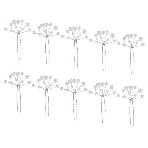 LOVEF -10 Pcs Women's Fashion Wild U-Shaped Handmade Pearl Barrette Hair Pins Clips for Prom Wedding Bridal Bridesmaid