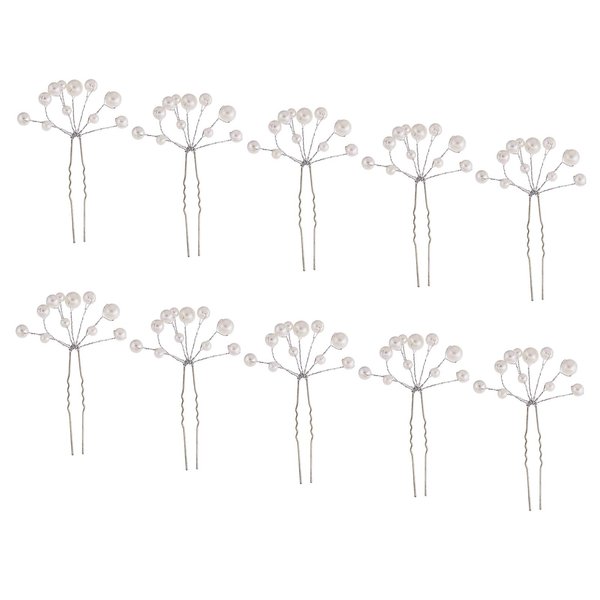 LOVEF -10 Pcs Women's Fashion Wild U-Shaped Handmade Pearl Barrette Hair Pins Clips for Prom Wedding Bridal Bridesmaid