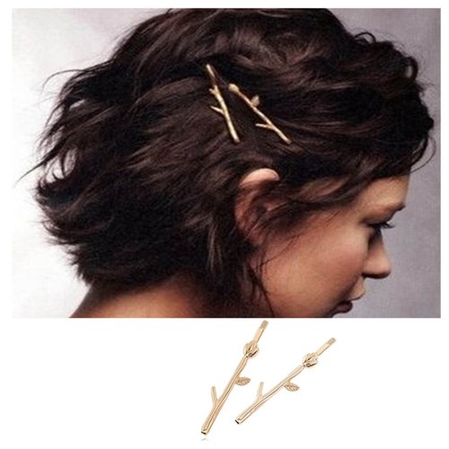 Iaceble Boho Branch Leaf Hairpin Clips Gold Leaves Hairclip Barrette Tiny Leaf Side Clip Hairpins Minimalist Metal Hair Pins Decorative Hair Accessories for Women and Girls Headdress pack of 2