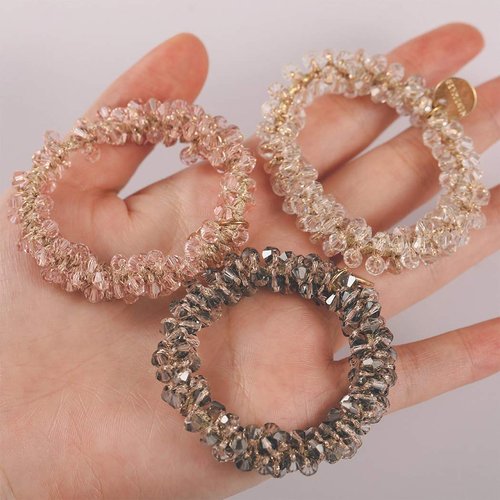 CAKURE Rhinestone Hair Ties White Ponytail Holder Elastic Hair Bands Strechy Hair Accessories for Women and Girls (Pack of 3)