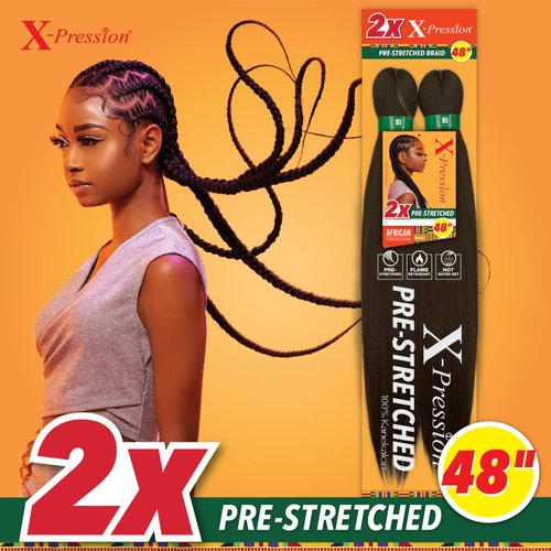 Sensationnel X-pression prestretched braiding hair - 2x xpression 48 inch all kanekalon flame retardant synthetic braid in hair extensions - 2X 48 Inch (3 pack, 2)