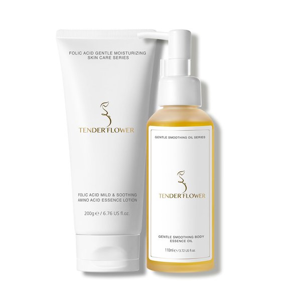 2PCS Folic Acid&Amino Acid,Essence Combination of Oil and Lotion,Age-Defying Vegetable Glycerine for Skin Firms, Smooth, Anti Stretch Mark, Moisturizing 6.7 OZ +3.7 OZ