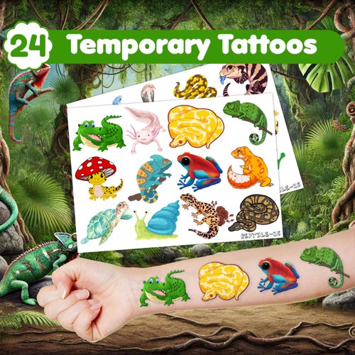 36PCS Reptile Party Favors 24 Tattoos Sticker 12 Stamp Set - Ideal Reptile Themed Birthday Decor Supplies Goodie Bag, Classroom Gifts, Cute Rewards for Girls, Baby Shower Prizes