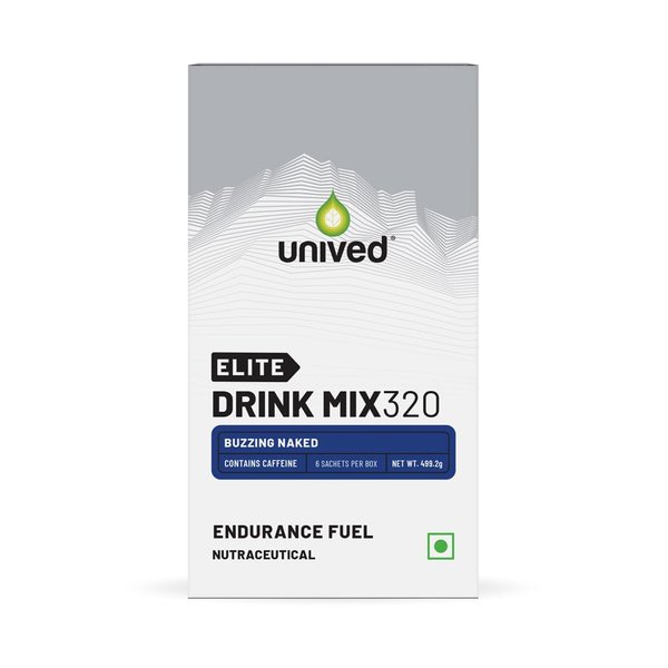 Unived Elite Drink Mix 320 | High Calorie Energy Drink | 2:1 Ratio & 80g Carbohydrates with 1705mg Essential Electrolytes | Endurance Athletes Sports Drink, Buzzing Naked (100mg Caffeine) 6 Pack