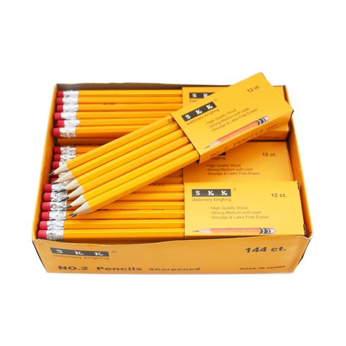SKKSTATIONERY Pre-sharpened pencils, Pencils Sharpened with eraser top, 2 HB pencil, 144/box.