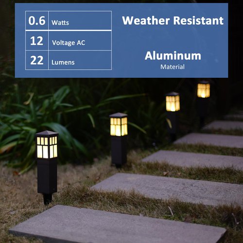 Malibu Low Voltage Landscape Pathway Light 0.6W LED Square Mission Bollard Light 12V Outdoor Black Lighting 22 Lumen 3200K Warm White Flood Light with Connector and Stake 8419-4321-01