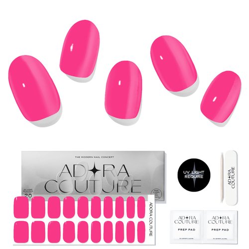 Adora Couture Semi Cured Gel Nail Strips | 20pcs Solid Neon Pink Glaze Nail Strips | Gel Nail Sti...