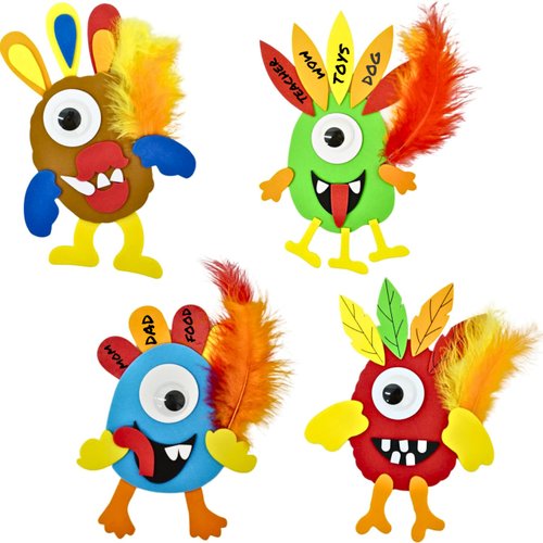 4E's Novelty Monster Turkey Crafts for Kids (12 Pack) Halloween Bulk Foam Magnet Craft Kit, Thanksgiving Crafts for Kids 4-8, 3-12, Thanksgiving Activities for Kids