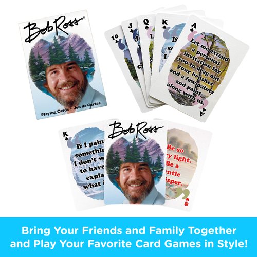 AQUARIUS Bob Ross Playing Cards - Bob Ross Quotes Deck of Cards for Your Favorite Card Games - Officially Licensed Bob Ross Merchandise & Collectibles - Poker Size with Linen Finish