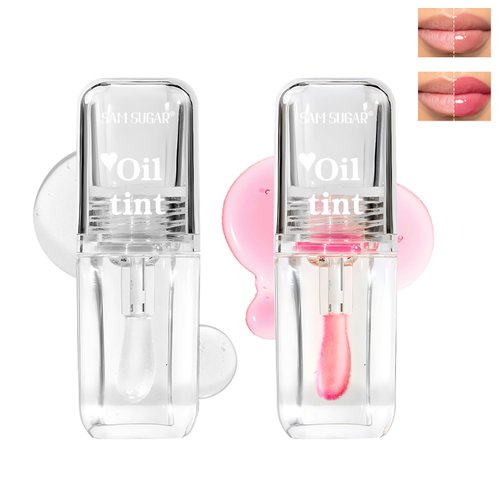 LADDYFOX 2 Pcs Magic Color Changing Lip Oil, Long Lasting Glitter Shimmer Lip Gloss with Big Brush, Non-sticky and Fresh Texture Lip Glow Oil, Moisturizing Lip Care Makeup (Clear, 01# + 03#)